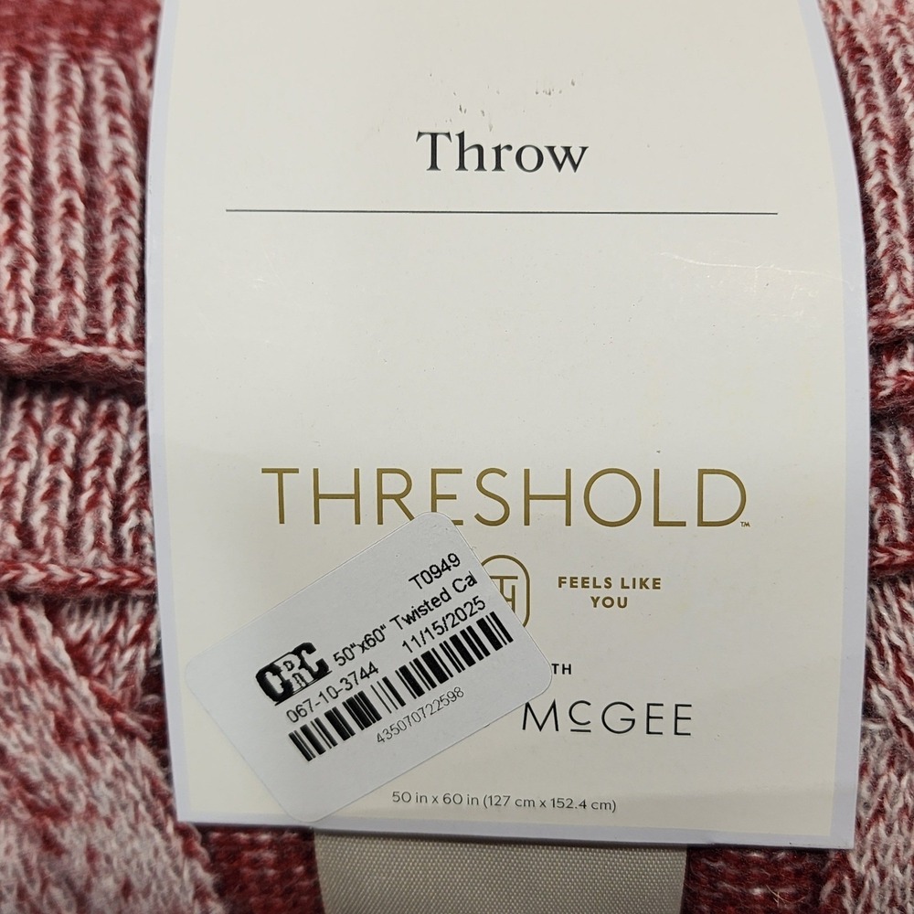 Threshold‎ with Studio McGee Burgundy and Cream Cable Knit Throw Blanket 50x60 - Picture 4 of 6